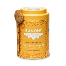 Load image into Gallery viewer, JusTea TURMERIC GINGER | Loose Leaf Herbal Tea with Hand Carved Tea Spoon | 40+ Cups (110g) | Caffeine Free | Award-Winning | Fair Trade | Non-GMO