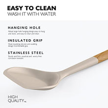 Load image into Gallery viewer, Silicone Cooking Utensils - Kitchen Utensil Set,Slotted/Solid Spoon,Turner,Spatula,Pasta Server,Deep Soup Ladle,Wooden Handles Kitchen Gadgets Tools Set,Non-Stick Cookware Friendly (Khaki)