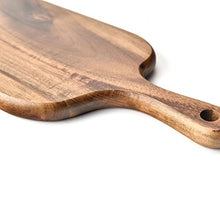 Load image into Gallery viewer, BILL.F Acacia Wood Cutting Board with Handle Small Size Long Wooden Charcuterie Board Paddle Cheese Board Serving Boards for Kitchen Meat, Pizza,Cheese, Bread, Vegetables &Fruits 16'' x 4.7'' x 0.6''