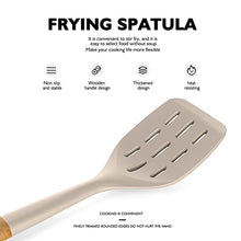 Load image into Gallery viewer, Silicone Cooking Utensils - Kitchen Utensil Set,Slotted/Solid Spoon,Turner,Spatula,Pasta Server,Deep Soup Ladle,Wooden Handles Kitchen Gadgets Tools Set,Non-Stick Cookware Friendly (Khaki)
