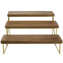 Load image into Gallery viewer, MyGift Dark Brown Mango Wood 3 Tier Cupcake Stand with Brass Metal Frame, Tiered Serving Stand Appetizer and Dessert Display Riser