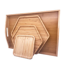Load image into Gallery viewer, Bamboo Serving Trays Bread Plates Cheese Board/Charcuterie Platter 16.8"x12" Includes Two Hexagon One Square