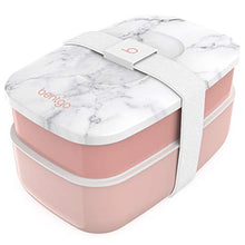 Load image into Gallery viewer, All-in-One Stackable Bento Lunch Box Container - Modern Bento- 2 Stackable Containers, Built-in Plastic Utensil Set, and Nylon Sealing Strap (Blush Marble)