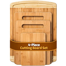 Load image into Gallery viewer, Bamboo Cutting Board Set of 4 - Kitchen Chopping Boards with Juice Groove for Meat, Cheese and Vegetables - Large Natural Wood Butcher Block, Cheese Board & Charcuterie Board