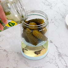 Load image into Gallery viewer, WhiteRhino Glass Pickle Jar with Strainer Flip,34oz/1000ml Olive Hourglass Container,Upside Down Pickle Storage Holder for Jalapenos,Leakproof Airtight Lids and Refrigerator Dishwasher Safe(Clear)