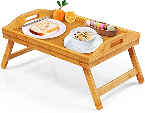 Bamboo Bed Tray Table for Eating TV Breakfast Tray for Bed Foldable Wood  Food Dinner Serving Tray with Folding Legs for Bedroom, Hospital, Home by