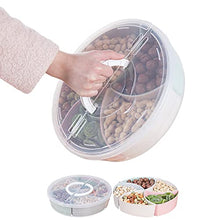 Load image into Gallery viewer, Divided Serving Tray Platter with Lid & Handle Storage Container - 5 Plastic Compartment Box Clear Organizer - for Candy, Fruits, Nuts, Snacks Parties Entertaining