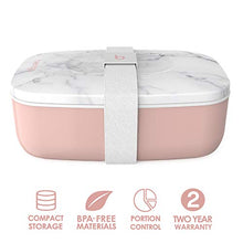 Load image into Gallery viewer, All-in-One Stackable Bento Lunch Box Container - Modern Bento- 2 Stackable Containers, Built-in Plastic Utensil Set, and Nylon Sealing Strap (Blush Marble)