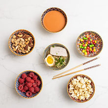 Load image into Gallery viewer, Small Mandala Porcelain Bowl Set | Bowls for Side Dishes, Dips, Snacks, Rice, Noodles, Ice Cream | Portion Control, Stackable, Microwave & Dishwasher Safe | 4.5 Inch, 10 Ounce, Set of 6