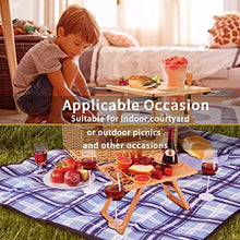 Load image into Gallery viewer, Picnic Table Portable, Foldable Table Bamboo Snack Table Beach Table with 4 Cheese Knives and Wine Bottle Glass Holder Adjustable Rotation