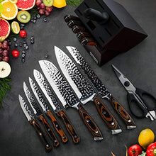 Load image into Gallery viewer, Kitchen Knife Set,15-Piece Knife Set with Block Wooden,Self Sharpening for Chef Knife Set,High Carbon Japan Stainless Steel Hammered Collection Knife Block Set with Steak Knives, Boxed Knife Sets