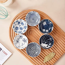 Load image into Gallery viewer, Swuut Japanese Style Ceramic Dipping Bowls,3 Inch Side Dishes Sauce Dishes for Sushi,Sauce,Snack and Soy,3 Oz Blue and White Pinch Bowls for Kitchen Prep - Set of 6(3 inch)