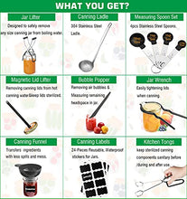 Load image into Gallery viewer, Canning Supplies, Canning Kit, Stainless Steel Canning Set for Canning Pot, Canning Tools - Ladle, Measuring Spoon,Tongs, Funnel, Jar Lifter, Bubble Popper, Lid Lifter, Jar Wrench, Labels - Black