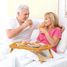 Load image into Gallery viewer, Bamboo Bed Tray Table for Eating TV Breakfast Tray for Bed Foldable Wood Food Dinner Serving Tray with Folding Legs for Bedroom, Hospital, Home by FURNINXS