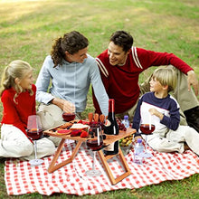 Load image into Gallery viewer, Picnic Table Portable, Foldable Table Bamboo Snack Table Beach Table with 4 Cheese Knives and Wine Bottle Glass Holder Adjustable Rotation