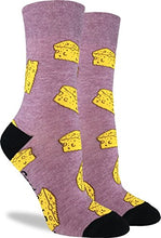Load image into Gallery viewer, Good Luck Sock Women's Cheese Crew Socks - Purple, Adult Shoe Size 5-9