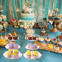 Load image into Gallery viewer, BonNoces 3-Tier Porcelain Embossed Cupcake Stand - Pure White Rimmed with Gold Dessert Cake Stand - Pastry Serving Tray Platter for Tea Party, Wedding and Birthday