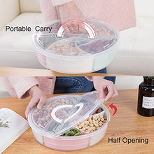 Load image into Gallery viewer, Divided Serving Tray Platter with Lid & Handle Storage Container - 5 Plastic Compartment Box Clear Organizer - for Candy, Fruits, Nuts, Snacks Parties Entertaining