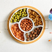 Load image into Gallery viewer, Yarlung 10 Inch Ceramic Divided Serving Dishes with Bamboo Platter, Relish Tray 6 Removable Bowls for Condiment, Appetizer, Chips, Dip, Nuts, Fruits, Veggies, Candy, Snacks