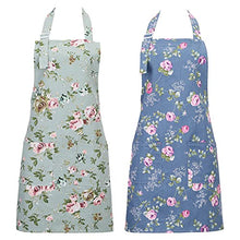 Load image into Gallery viewer, SUSSURRO 2 Pack Floral Aprons with 2 Pockets, Cotton Canvas Chef Bakers Apron Cooking Baking Adjustable Kitchen Aprons with Rose Pattern for Mom Wife
