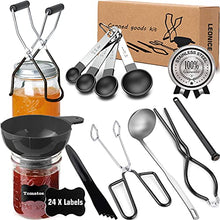 Load image into Gallery viewer, Canning Supplies, Canning Kit, Stainless Steel Canning Set for Canning Pot, Canning Tools - Ladle, Measuring Spoon,Tongs, Funnel, Jar Lifter, Bubble Popper, Lid Lifter, Jar Wrench, Labels - Black