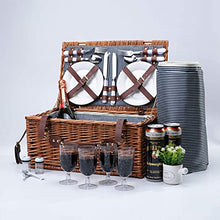 Load image into Gallery viewer, Picnic Baskets for 4 People - Retro Classic Willow Hamper Set with Waterproof Blanket for Camping &Outdoor Party