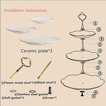 Load image into Gallery viewer, BonNoces 3-Tier Porcelain Embossed Cupcake Stand - Pure White Rimmed with Gold Dessert Cake Stand - Pastry Serving Tray Platter for Tea Party, Wedding and Birthday
