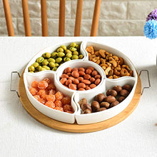 Load image into Gallery viewer, Yarlung 10 Inch Ceramic Divided Serving Dishes with Bamboo Platter, Relish Tray 6 Removable Bowls for Condiment, Appetizer, Chips, Dip, Nuts, Fruits, Veggies, Candy, Snacks