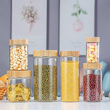Load image into Gallery viewer, Lawei Set of 10 Glass Food Jars with Bamboo Lids - Food Storage Jars Glass Canister Set for Candy, Cookie, Rice, Sugar, Flour, Pasta, Nuts