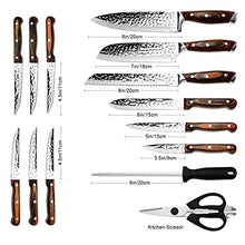 Load image into Gallery viewer, Kitchen Knife Set,15-Piece Knife Set with Block Wooden,Self Sharpening for Chef Knife Set,High Carbon Japan Stainless Steel Hammered Collection Knife Block Set with Steak Knives, Boxed Knife Sets