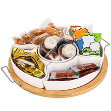 Load image into Gallery viewer, Yarlung 10 Inch Ceramic Divided Serving Dishes with Bamboo Platter, Relish Tray 6 Removable Bowls for Condiment, Appetizer, Chips, Dip, Nuts, Fruits, Veggies, Candy, Snacks