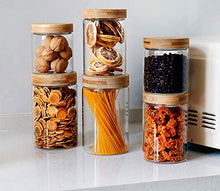 Load image into Gallery viewer, Lawei Set of 10 Glass Food Jars with Bamboo Lids - Food Storage Jars Glass Canister Set for Candy, Cookie, Rice, Sugar, Flour, Pasta, Nuts