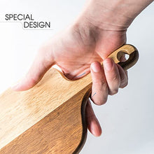 Load image into Gallery viewer, BILL.F Acacia Wood Cutting Board with Handle Small Size Long Wooden Charcuterie Board Paddle Cheese Board Serving Boards for Kitchen Meat, Pizza,Cheese, Bread, Vegetables &Fruits 16'' x 4.7'' x 0.6''