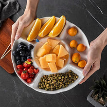 Load image into Gallery viewer, White Plastic Divided Appetizer Serving Tray 5-Section Chip & Dip Candy Snack Salad Desserts Dried Fruit Nuts Plate for Thanksgiving Wedding Home Office Party , Set of 4 Pcs