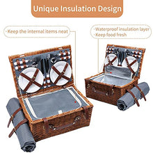 Load image into Gallery viewer, Picnic Baskets for 4 People - Retro Classic Willow Hamper Set with Waterproof Blanket for Camping &Outdoor Party