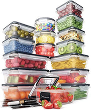 Load image into Gallery viewer, Food Storage Containers Set - Airtight Plastic Containers with Easy Snap Lids (16 Pack) - Leak Proof Kitchen & Pantry Organization - BPA-Free - 16 Chalkboard Labels & Marker - Chef's Path