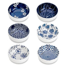 Load image into Gallery viewer, Swuut Japanese Style Ceramic Dipping Bowls,3 Inch Side Dishes Sauce Dishes for Sushi,Sauce,Snack and Soy,3 Oz Blue and White Pinch Bowls for Kitchen Prep - Set of 6(3 inch)