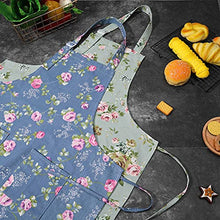Load image into Gallery viewer, SUSSURRO 2 Pack Floral Aprons with 2 Pockets, Cotton Canvas Chef Bakers Apron Cooking Baking Adjustable Kitchen Aprons with Rose Pattern for Mom Wife