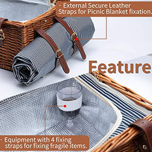 Load image into Gallery viewer, Picnic Baskets for 4 People - Retro Classic Willow Hamper Set with Waterproof Blanket for Camping &Outdoor Party