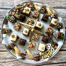 Load image into Gallery viewer, Dessert platter with assorted bars, chocolate-dipped strawberries and sweet treats.