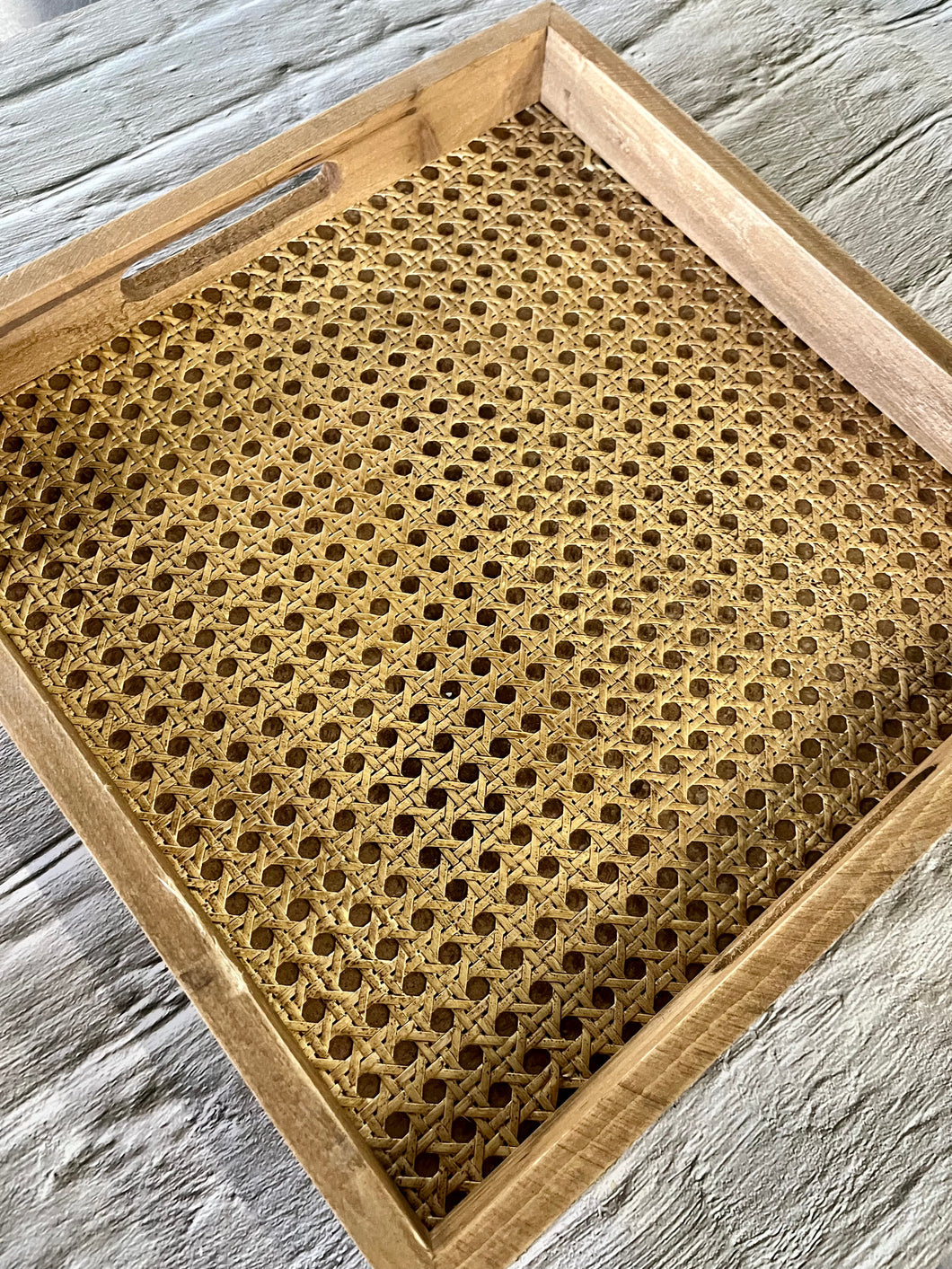 Wood & Rattan Serving Tray with Handles
