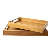 Load image into Gallery viewer, Modern Bamboo Serving Trays with Handle – Set of 2 Wooden Trays That Nest – Large and Small Tray Set for Food, Ottoman Décor &amp; More – 100% Eco-Friendly Bamboo Trays for Breakfast - Natural Color

