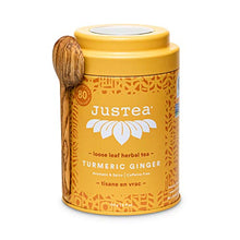 Load image into Gallery viewer, JusTea TURMERIC GINGER | Loose Leaf Herbal Tea with Hand Carved Tea Spoon | 40+ Cups (110g) | Caffeine Free | Award-Winning | Fair Trade | Non-GMO
