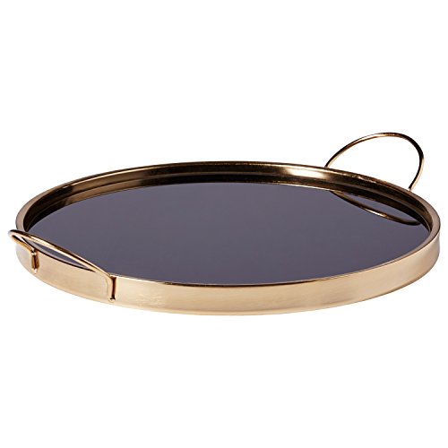 Rivet Contemporary Decorative Round Metal Serving Tray - 17.5 Inch, Black and Gold