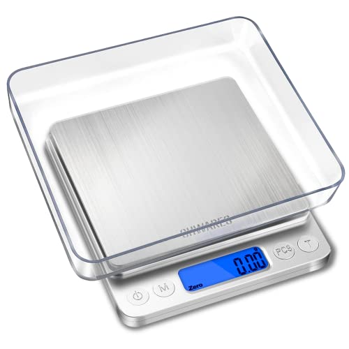 CHWARES Digital Kitchen Scales,USB Charging, 3Kg/0.1g Mini Food Scales, Electric Cooking Scales, Waterproof Digital Scale USB Rechargeable, LCD Display, Stainless Steel, for Ingredients Jewelry Coffe
