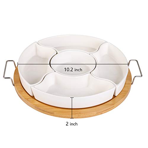 Yarlung 10 Inch Ceramic Divided Serving Dishes with Bamboo Platter Re Good Grazes