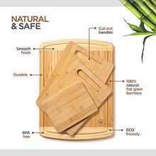 Load image into Gallery viewer, Bamboo Cutting Board Set of 4 - Kitchen Chopping Boards with Juice Groove for Meat, Cheese and Vegetables - Large Natural Wood Butcher Block, Cheese Board &amp; Charcuterie Board
