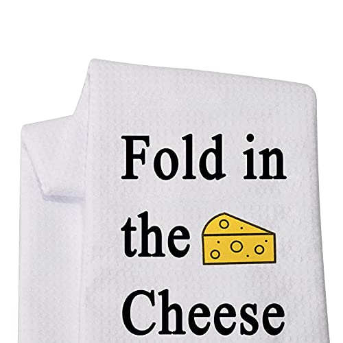 LEVLO Funny Cheese Lovers Gift Fold in The Cheese Kitchen Towels Kitchen Chef Towels Gifts Baking Towels (Fold in The Cheese)