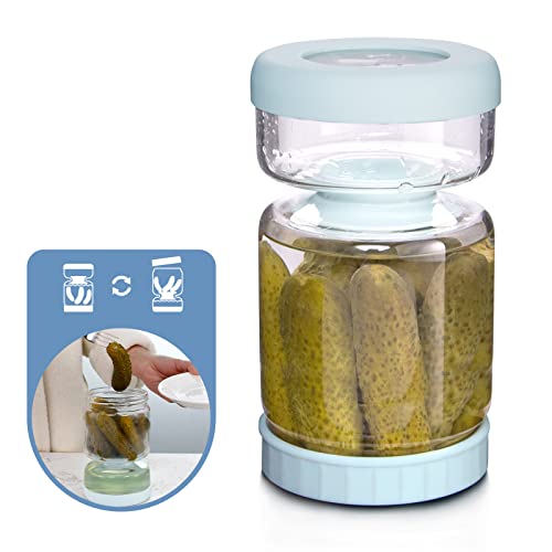 WhiteRhino Glass Pickle Jar with Strainer Flip,34oz/1000ml Olive Hourglass Container,Upside Down Pickle Storage Holder for Jalapenos,Leakproof Airtight Lids and Refrigerator Dishwasher Safe(Clear)