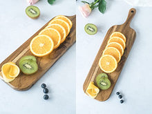 Load image into Gallery viewer, BILL.F Acacia Wood Cutting Board with Handle Small Size Long Wooden Charcuterie Board Paddle Cheese Board Serving Boards for Kitchen Meat, Pizza,Cheese, Bread, Vegetables &amp;Fruits 16&#39;&#39; x 4.7&#39;&#39; x 0.6&#39;&#39;
